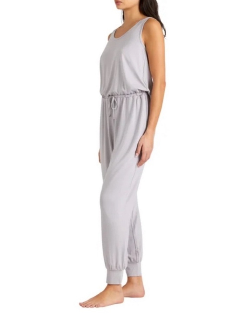 Sleeveless Light Gray Jumpsuit with Drawstring Waist